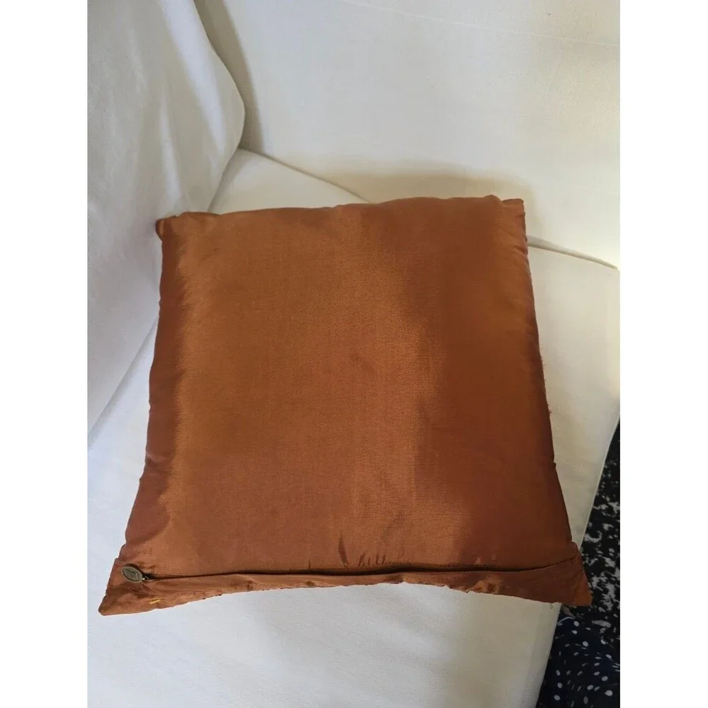 Pier 1 Floral Beaded Embroidered Square Ribbon Burgundy Rust Pillow Cover 18x18